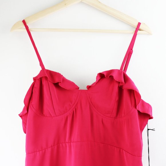 NWT About Us Irene Ruffle Dress Berry Pink Ruffle Trim Sweetheart Neckline Large - Picture 6 of 7